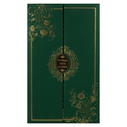 Green Gold Floral Padded Wedding Card-KRB09340
