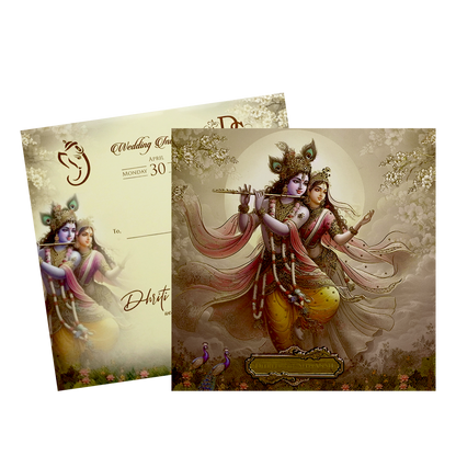 Yellow Radha Krishna Padded Wedding Card - KSH72680