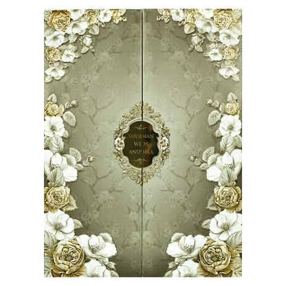 Green Floral Rose Padded Wedding Card-KRB09230