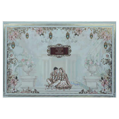 Blue Couple Floral Padded Wedding Card-KJTS1827