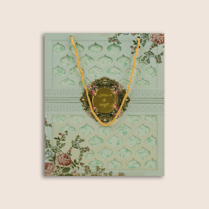 Pastel Blue Floral Laser Cut Bag Style Wedding Card - KJTS1838