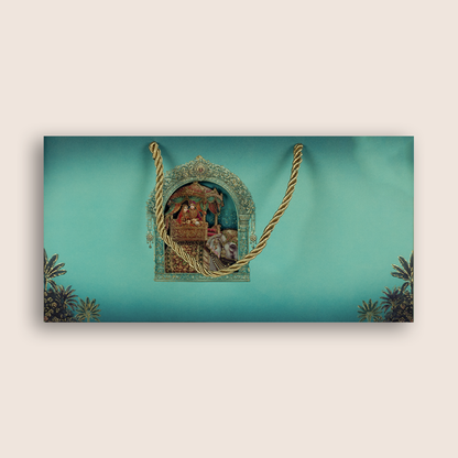 Teal Green Royal Baraat Luxury Invitation Box - KSI33240