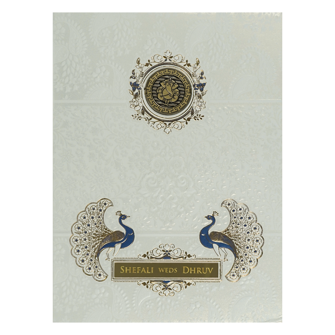 White Floral Ganesha Padded Wedding Card-KRE28170
