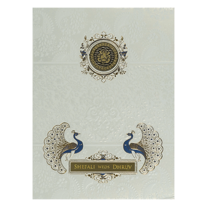 White Floral Ganesha Padded Wedding Card-KRE28170
