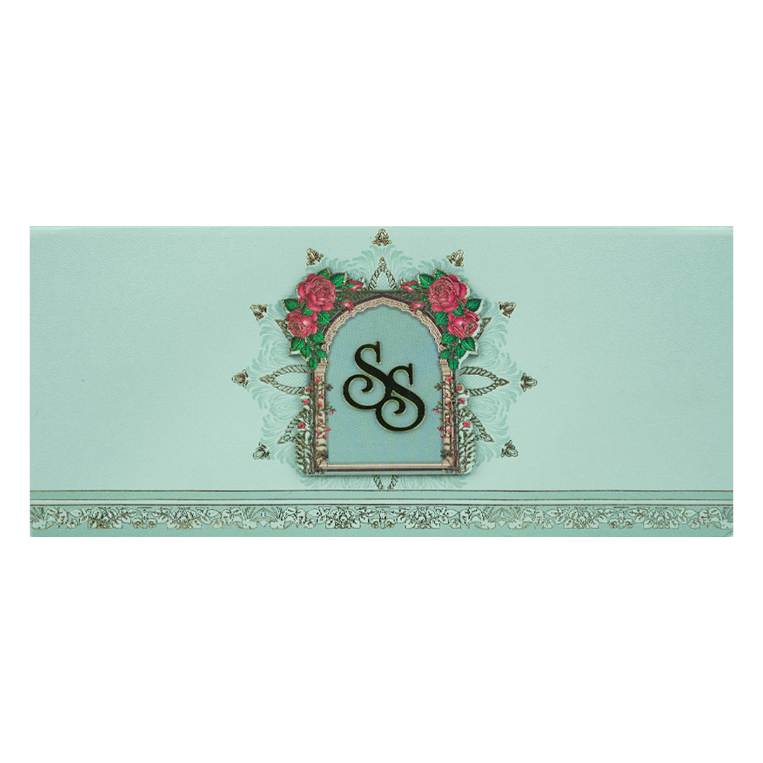Pastel Blue Floral Arch Wedding Card-KPR24860
