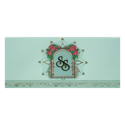 Pastel Blue Floral Arch Wedding Card-KPR24860