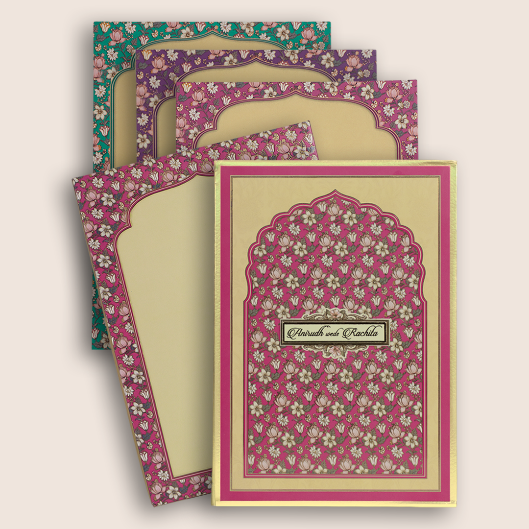 Pink Padded Lotus Floral Wedding Card - KAA06260