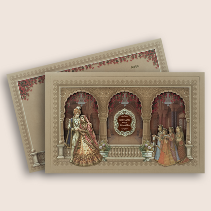 Pastel Brown Bride Groom Laser Cut Padded Invitation Card - KVN08080
