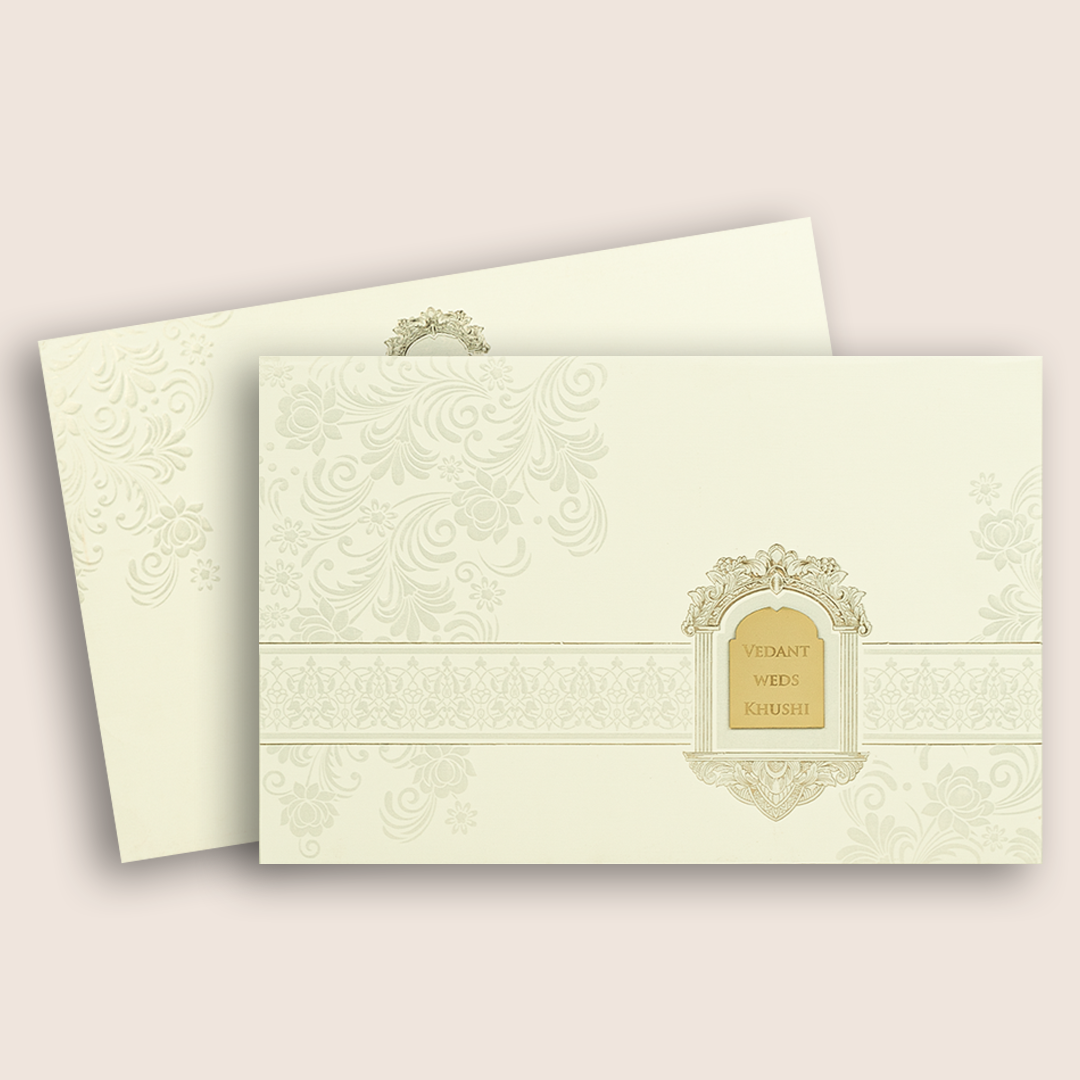 Ivory Embossed Floral Padded Wedding Card - KPR010340
