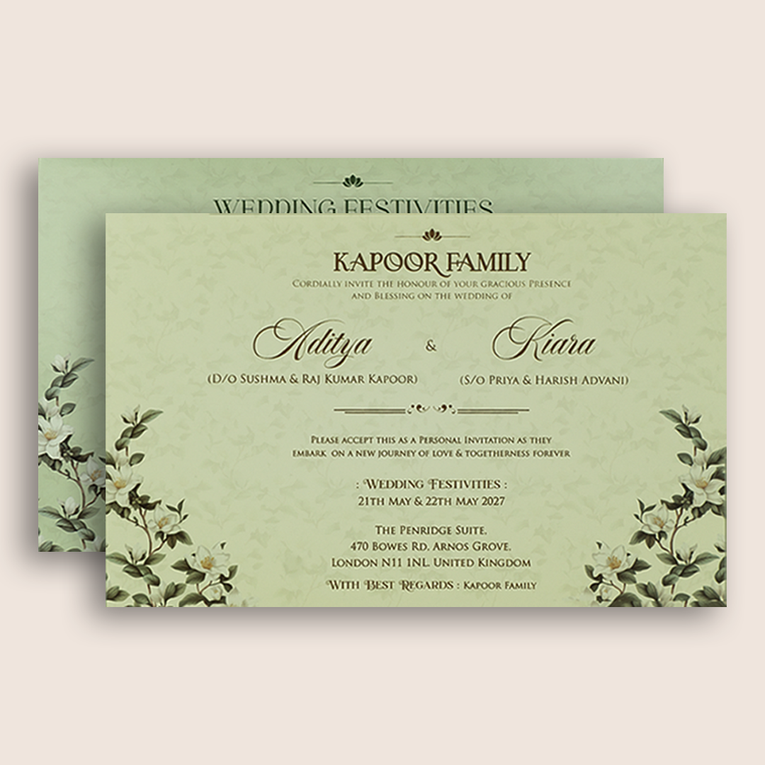 Olive Green Embossed Lilly Flower Padded Wedding Invitation - KFR17430