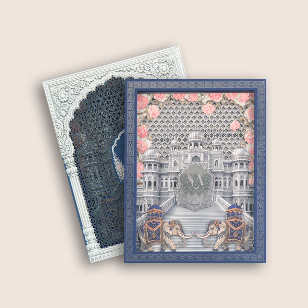 Royal Blue Premium 3D Palace  Booklet Style Wedding Invitation - KNLW202576