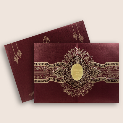 Maroon Floral Door Style Padded Wedding Invitation - KRB10500