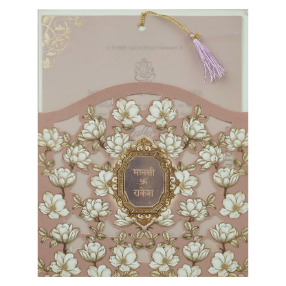 Pink Floral Laser Cut Wedding Card-KJTS1778