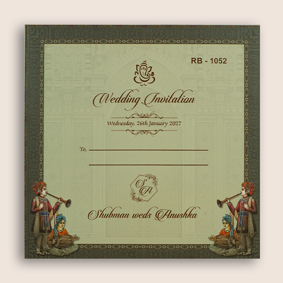 Grey Palace Elephant Door Style Padded Wedding Invitation - KRB10520