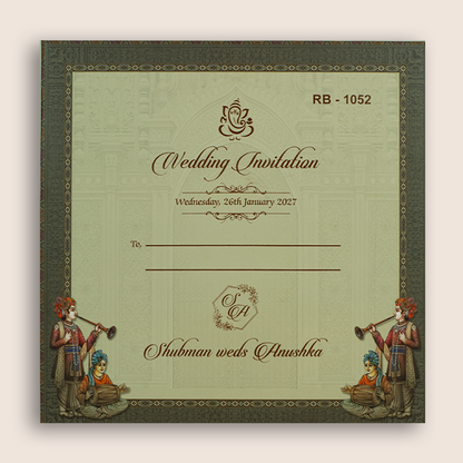 Grey Palace Elephant Door Style Padded Wedding Invitation - KRB10520