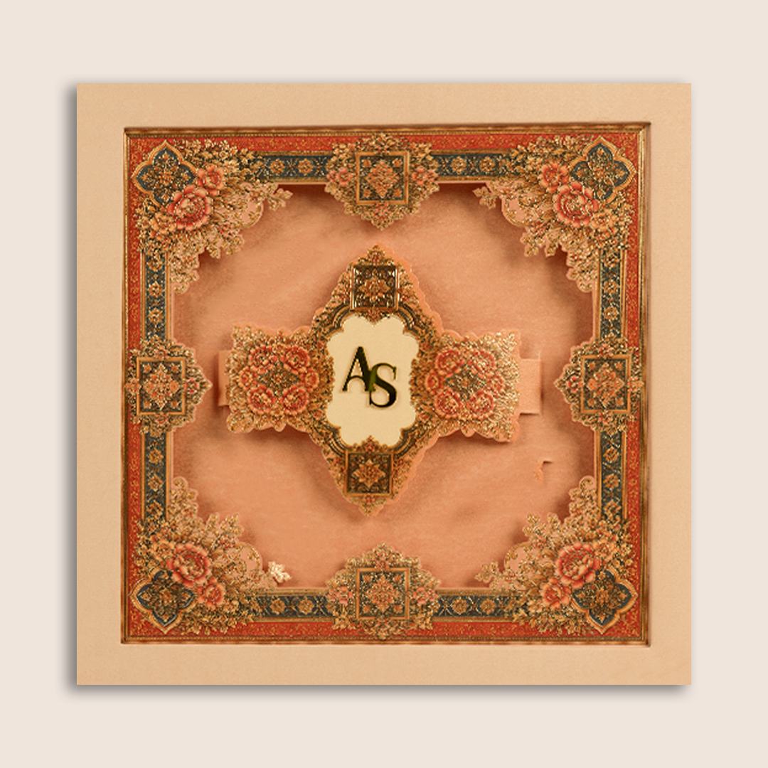 Light Pink Floral Laser cut Padded Invitation Card - KPR026200