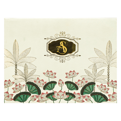 Cream Lotus Floral Padded Wedding Card - KBM05270