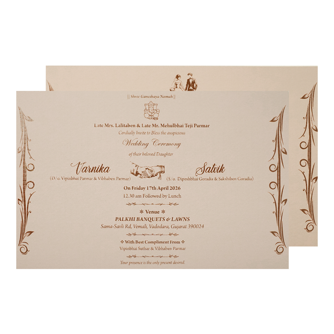Mauve Gold Floral Padded Wedding Card-KSSC2350