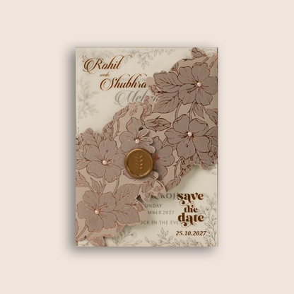 Patel Brown Elegant Floral Laser Cut Wedding Invitation - KJP25200
