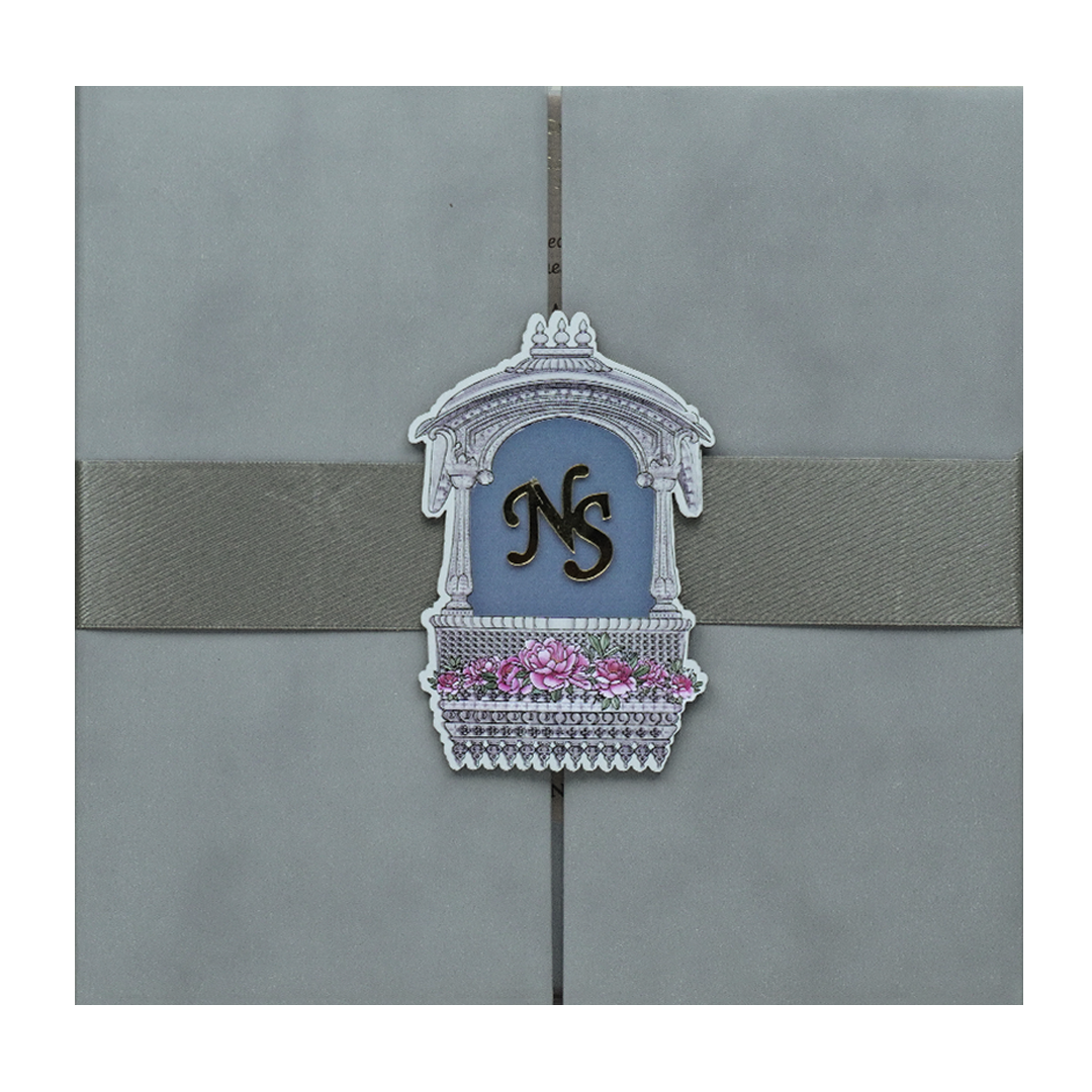 Blue Padded Floral Wedding Card-KRC31480