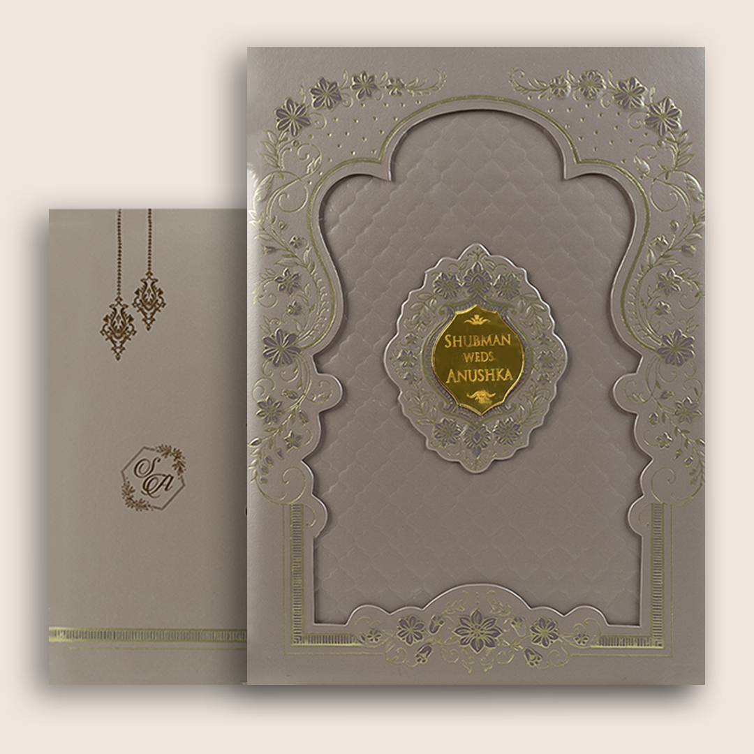 Metallic Pink Floral Laser Cut Padded Wedding Card - KRB09683