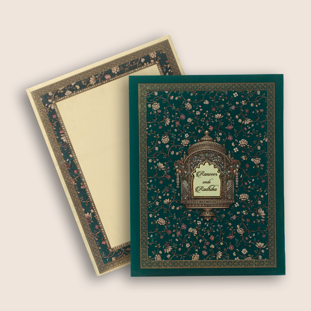 Royal Blue Floral Padded Wedding Card - KAA05730