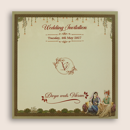 Olive Green Bride Groom Marriage Invitation Card - KNSR8813B