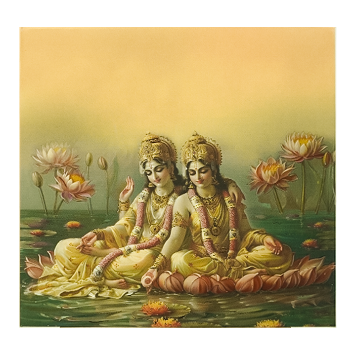 Gold Vishnu Lakshmi Lotus Padded Wedding Card-KBM05170