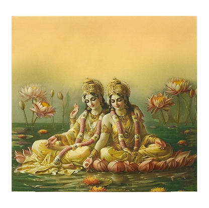 Gold Vishnu Lakshmi Lotus Padded Wedding Card-KBM05170