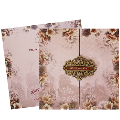 Pink Padded Floral Door Wedding Card - KVN07650