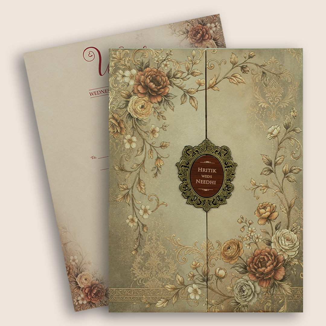 Pastel Brown Floral Door Style Padded Wedding Invitation - KSH27080