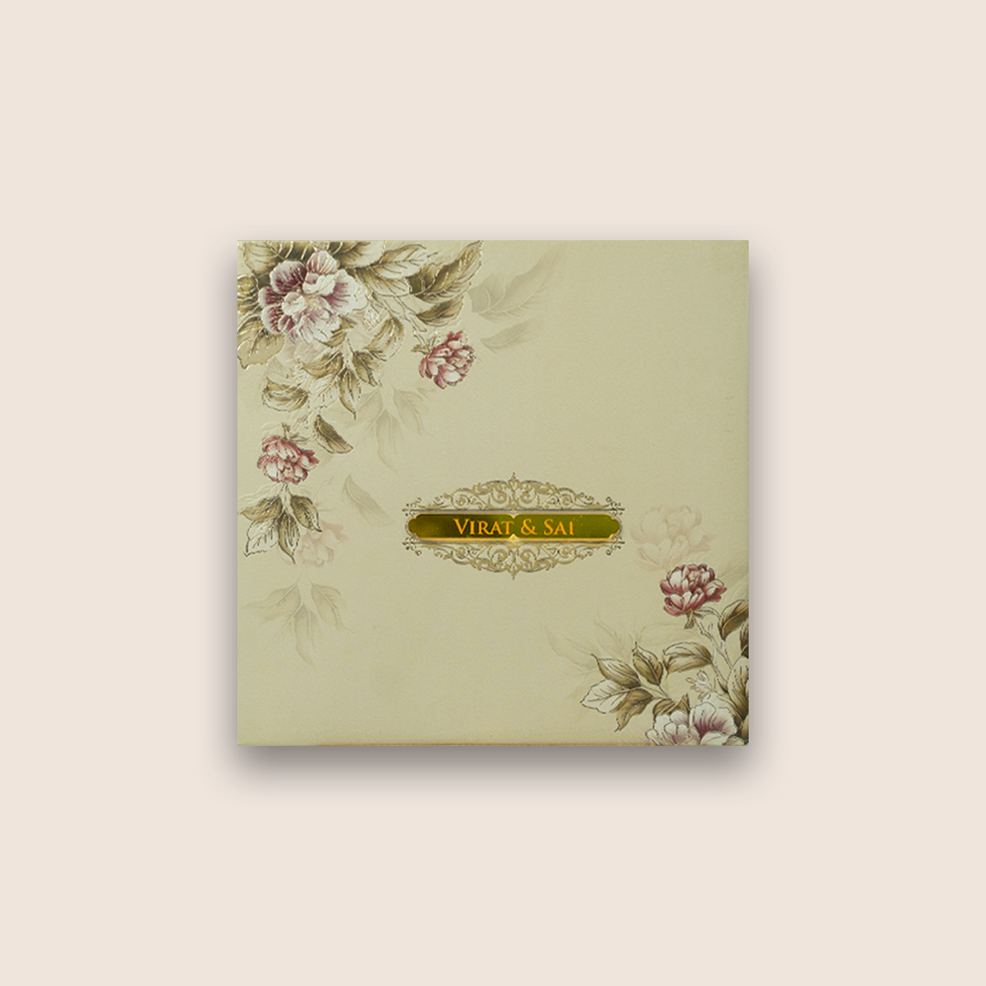 Cream Embossed Floral Padded Marriage Card - KPR023340