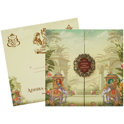 Royal Procession Elephant Padded Wedding Card - KSH72770