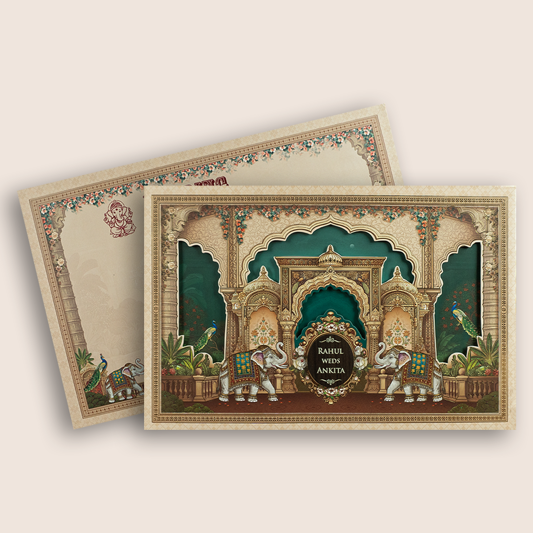 Peach Royal Elephant Padded Marriage Wedding Invitation - KSH18280