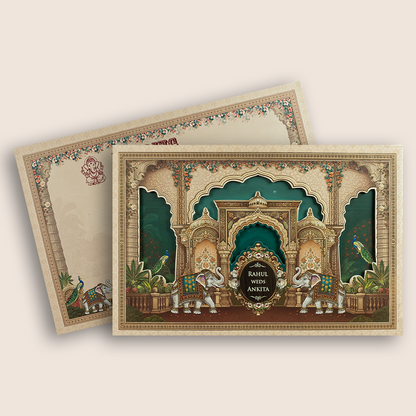 Peach Royal Elephant Padded Marriage Wedding Invitation - KSH18280