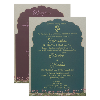Blue Pastel Garden Padded Wedding Card-KJTS3676