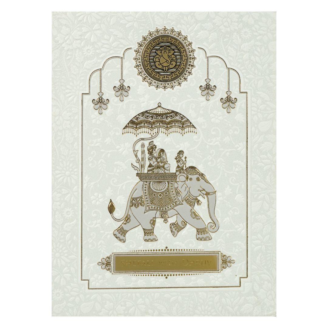 White Elephant Procession Padded Wedding Card-KRE28120