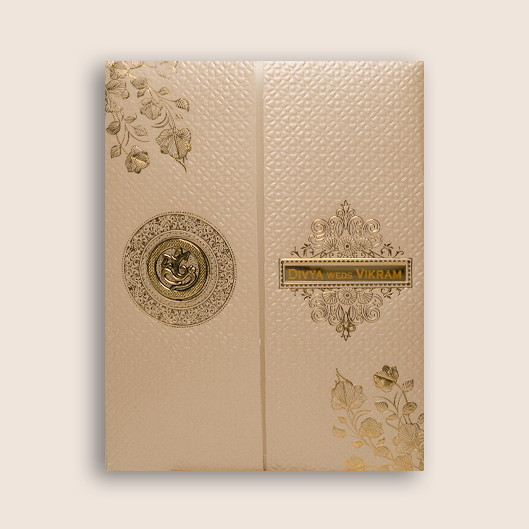 Metallic Pink Embossed Door Style Invitation Card - KNL1301P