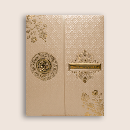 Metallic Pink Embossed Door Style Invitation Card - KNL1301P