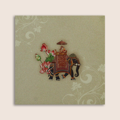 Grey Floral Elephant Padded Invitation Card - KPR023350