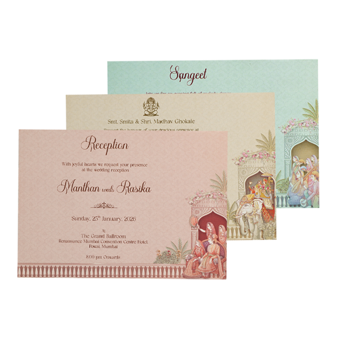 Cream Bride Groom Palace Wedding Invitation Box - KSI63960