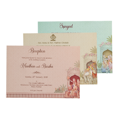 Cream Bride Groom Palace Wedding Invitation Box - KSI63960