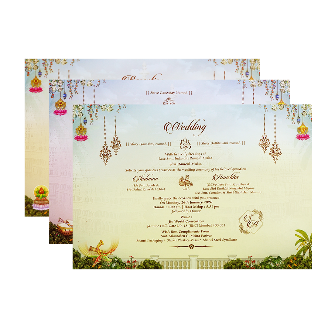 Balaji Padmavati Temple Theme Padded Gold Foil Wedding Invitation Card-KRB09620