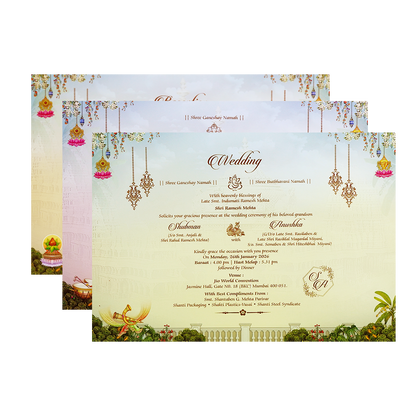 Balaji Padmavati Temple Theme Padded Gold Foil Wedding Invitation Card-KRB09620