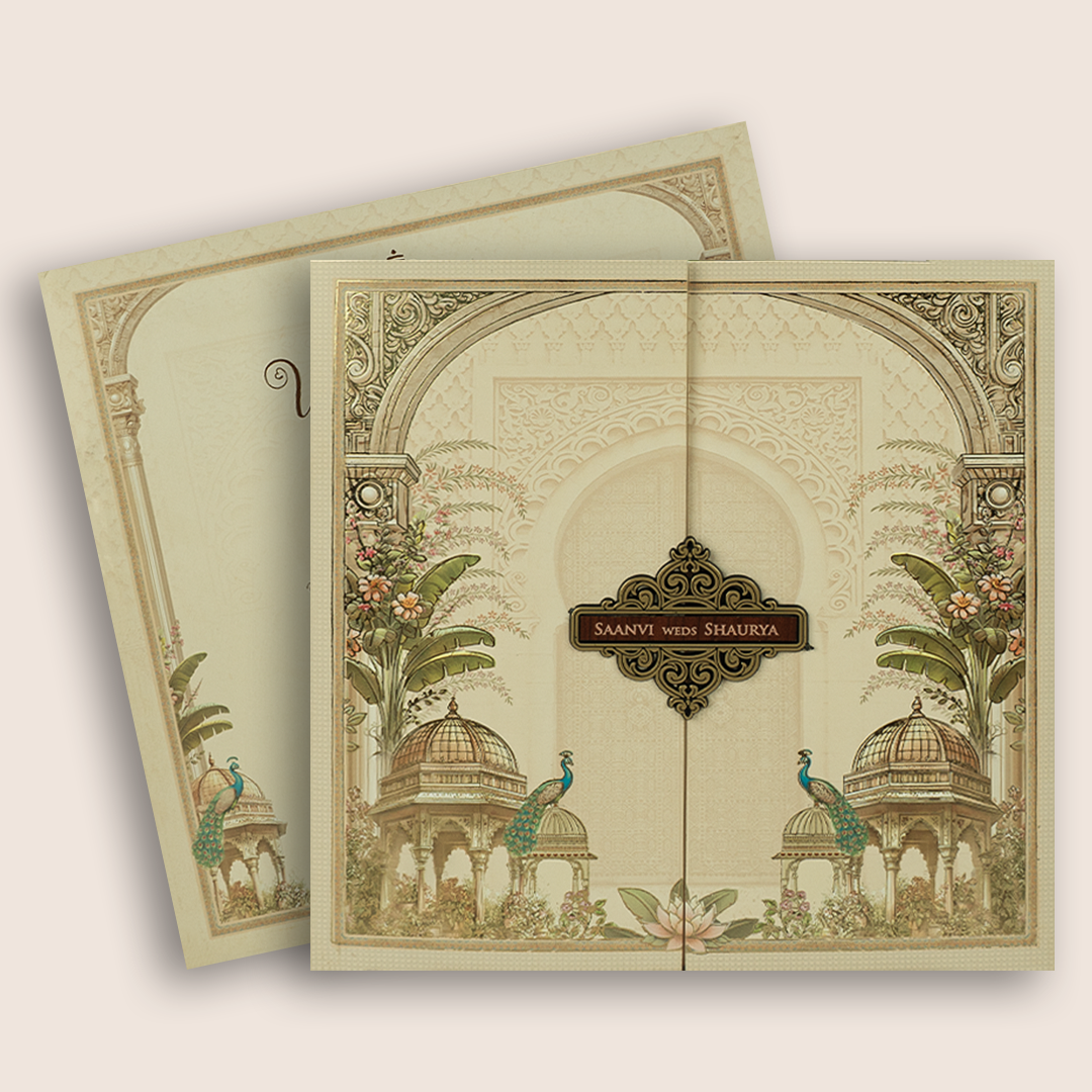 Cream Floral Padded Door Style Invitation Card - KSH73500