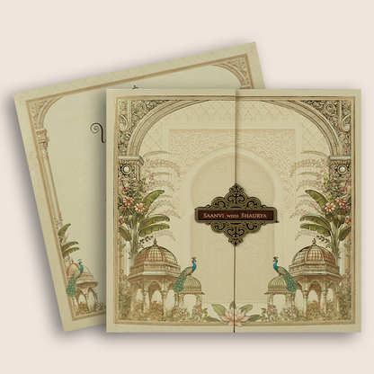 Cream Floral Padded Door Style Invitation Card - KSH73500