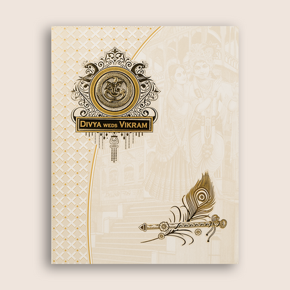 White Radha Krishna Invitation Card - KNJS2068