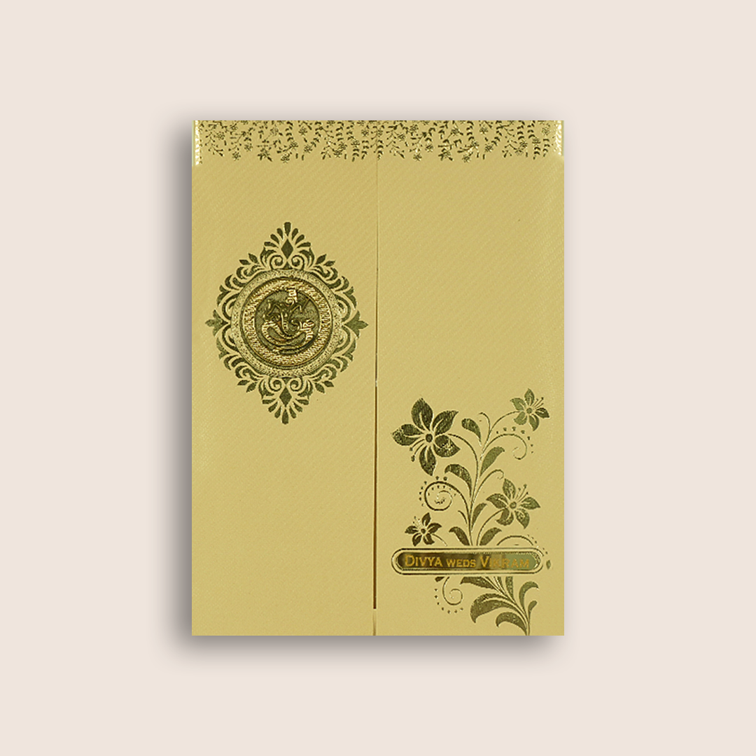 Cream Gold Floral Door Style Wedding Card - KNKTG049
