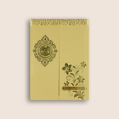 Cream Gold Floral Door Style Wedding Card - KNKTG049