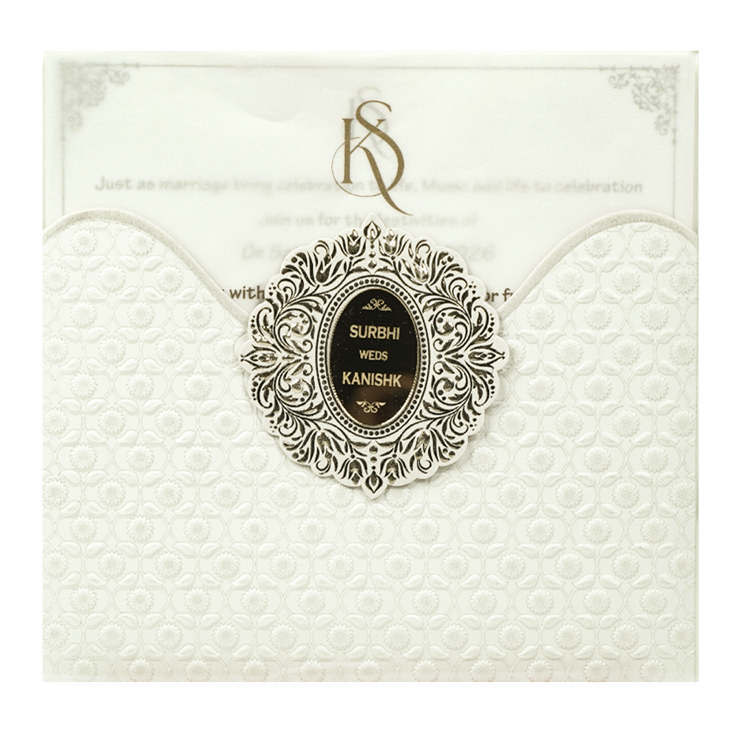 White Scallop Floral Wedding Card-KSI65140